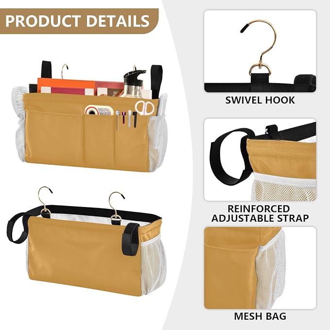 Mustard Yellow Bedside Caddy Storage Bag Bedside Organizer - Image 5