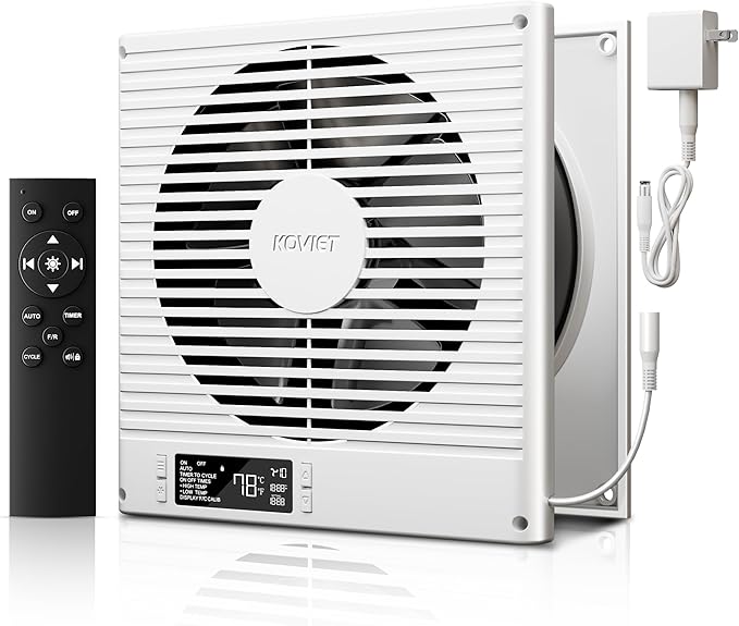 KOVIET 8" Room to Room Ventilation Fan with Remote, Quiet Reversible Through the Wall Air Transfer Fan, 10-Speed Smart Exhaust Vent, Temperature Control, ETL Certified for Bedroom, Kitchen, Laundry