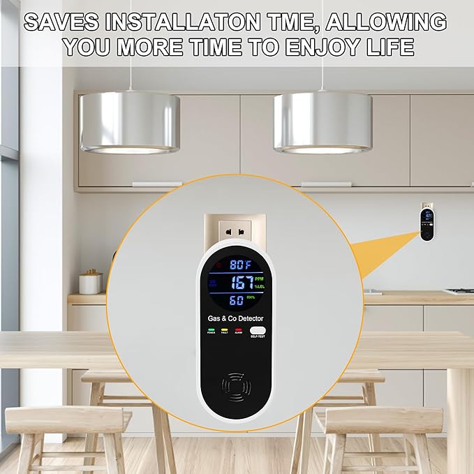 2 Packs Combination Natural Gas & Carbon Monoxide Detector,Koabbit 4-in-1 Explosive Gas & Carbon Monoxide Alarm with Temperature(°F) & Humidity for Home,RV,Hotel,Apartment