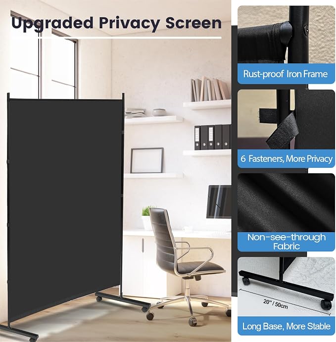 MAYOLIAH Large Single Panel Room Divider 71”W x 75”H Rolling Privacy Screen | - Image 6
