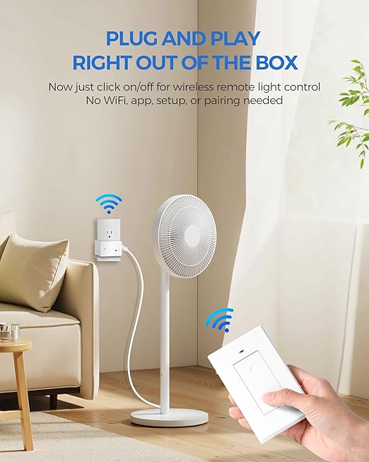 WILAWELS Mini Remote Control Outlet Wireless Light Switch, Programmable and Removable Remote Outlet Switch Kit for Lamps, Fan, Home Appliance, 100ft RF Range, No Wiring, FCC Listed W08RC1106
