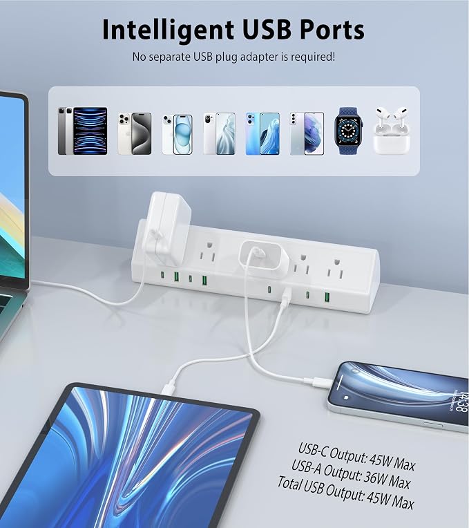 Jgstkcity Desk Clamp Power Strip USB C 45W, 8 USB, 20FT Cable, Edge Mount - Image 5