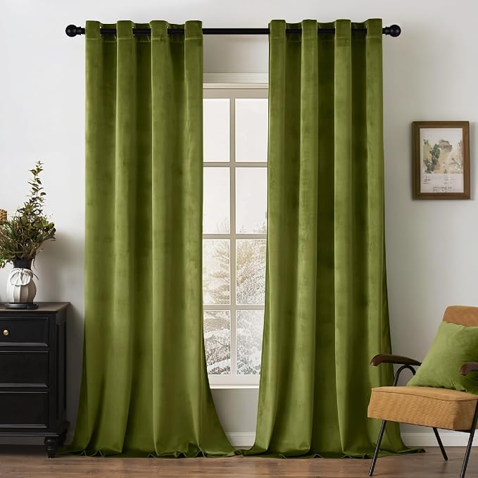 MIULEE Velvet Curtains Moss Green 52 x 90 Inch Length Set of 2 | Grommet Drapes by MIULEE