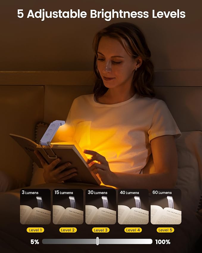 Glocusent Eye-Caring 12 LED Book Light, Compact Rechargeable Reading Light | - Image 3