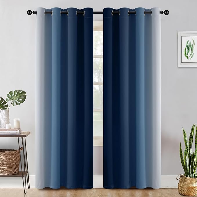 COSVIYA Grommet Ombre Room Darkening Curtains 84 inch Length 2 Panels, 52x84 - Image 2