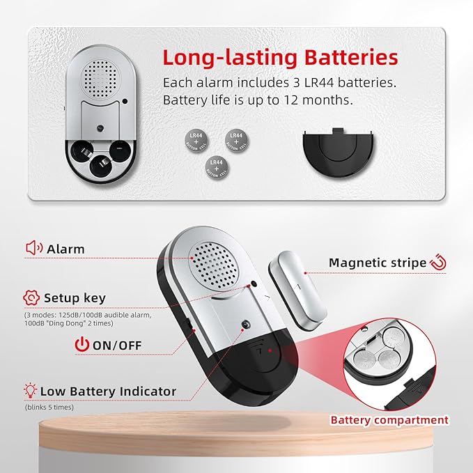 Sanjie Door Alarms When Opened,Door Window Alarm Sensors for Kids Safety/Home Security/Pool/Garage/Dementia/Toddler/Travel Security,Easy to Install,Volume Control/Loud Alert,Long Battery Life,3 Pack