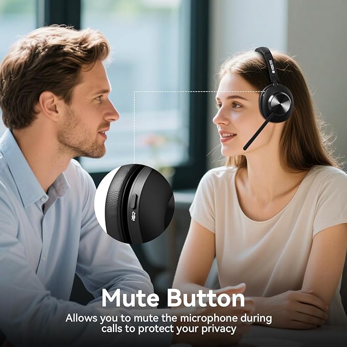 Wireless Headset with Mic, Wireless Work Headset with Mic Noise Cancelling & Mute Button (with Bluetooth V5.3, USB Dongle) for PC Computer Laptop Cell Phones Remote Work Home Office Call Center Zoom