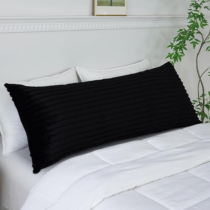 Full Body Pillow with Fluffy Stripe Faux Fur Removable Cover, Long Bed Pillow - Image 4