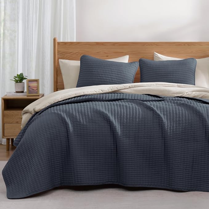 King Size Quilt-Lightweight Blue Grey Bedspreads King Quilt Bedding Set | Soft by WRENSONGE