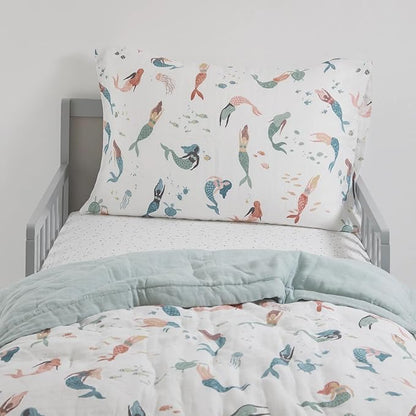 Little Unicorn Toddler Bedding 3-Piece Set | Super Soft & Breathable Muslin Fabric | for Convertible Cribs & Toddler Beds (Mermaid Party)