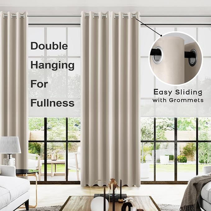 KOUFALL Neutral Taupe Blackout Curtains 96 Inches Long - Image 2