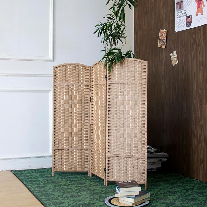 3-Panel Short Room Divider, 3.9 ft Freestanding Partition Wall, Light Brown - Image 2