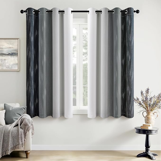 MIULEE Black and Greyish White Ombre Blackout Curtains 52Wx54L Set of 2 | Full by MIULEE
