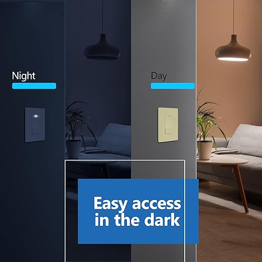 LIDER Minimalist Design Matte Finish Lighted Decorator Switch, Frameless Paddle Light Switch with Locator Light, Grounding Screw, 3-Way or Single Pole, 15A 120V, UL Listed, LS15-3W-I, Ivory