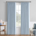 Pinch Pleated Full Blackout Faux Linen Curtains 102 Inches Long | Chambray Blue by 100BlackoutShield