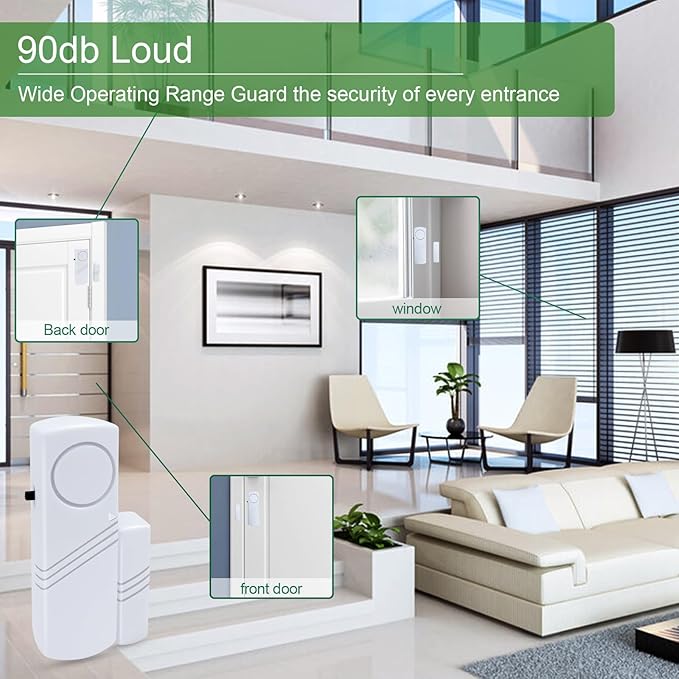 Door Window Alarm, 90dB Door Alarms Sensor for Kids Safety, Home Security, Door Window Burglar Alarm, Window Pool Alarms for Home, Apartments, Offices, Hotel Rooms (20pack)