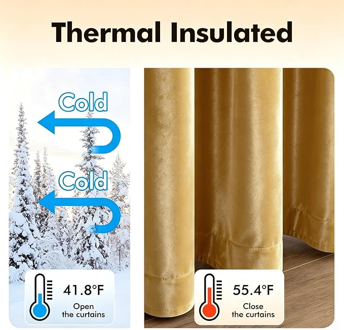 MIULEE Velvet Curtains Golden 52 x 90 Inch Length Set of 2 | Grommet Drapes - Image 5