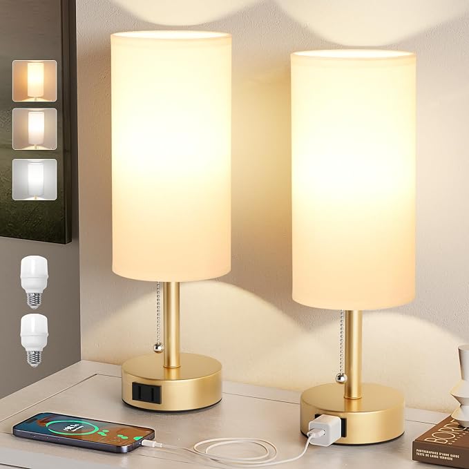 Gold Bedside Table Lamps Set of 2 - Image 7