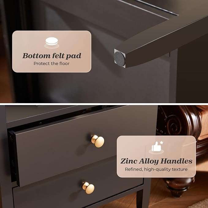 Huuger Nightstand with Charging Station, Bedside Table with Storage, Modern - Image 8