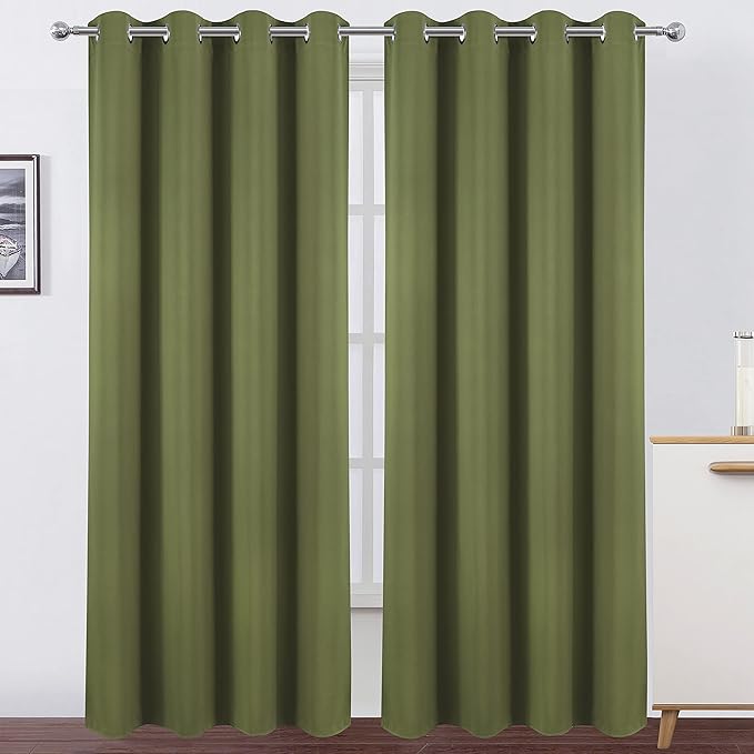 Olive Blackout Curtains/52 x 95 Inch/Set of 2 Panels Thermal Insulated Room by Lemomo