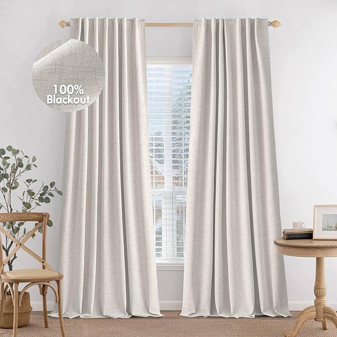 MIULEE 100% Blackout Curtains 96 inches Long Linen Curtains & Drapes by MIULEE