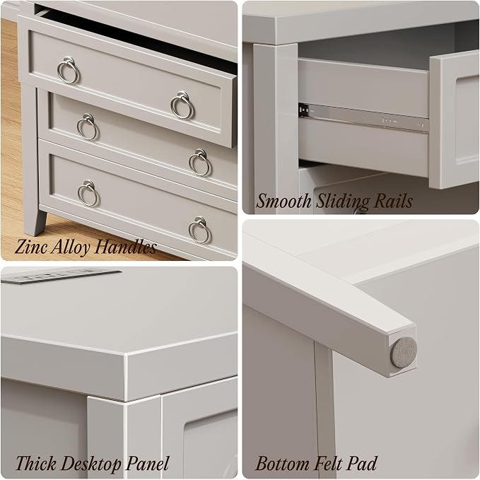 Huuger Paint Night Stand with Charger Station, 3 Drawer Nightstand Set of 2 | - Image 9