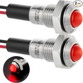 ZGSZJHF 2Pcs 8mm 0.31" Mini Indicator Light 12V-24V Red LED Waterproof IP67 Domed High Head Stainless Steel Signal Lamp Pilot Light with Wire,for Dash Directional Car Truck Boat
