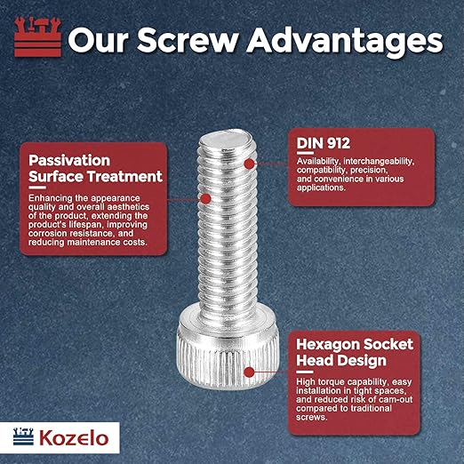 Kozelo 50pcs Socket Head Cap Screws - [M5-0.8 x 16mm] 304 Stainless Steel Allen Socket Drive for Electrical Motor 3D Printing Fan Engine Replacement Use, Silver