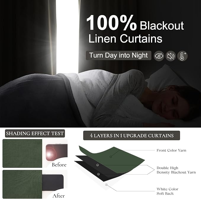 QJmydeco Blackout Curtains 95 Inches Long, Light Blocking Vintage Dark Green - Image 2