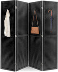 4 Panel Pegboard Room Divider | Black Wood Folding Privacy Screen by Unknown