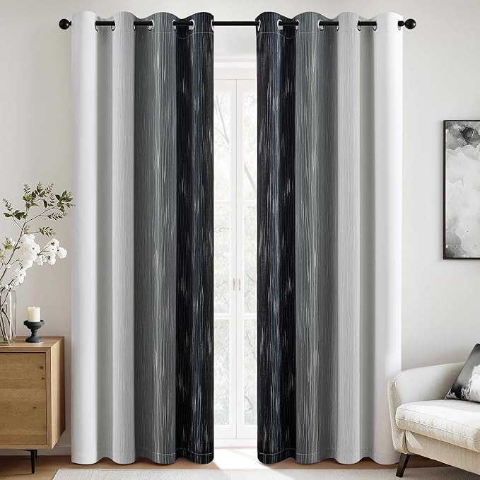 MIULEE Black and Greyish White Ombre Blackout Curtains 52Wx96L Set of 2 | Full - Image 3