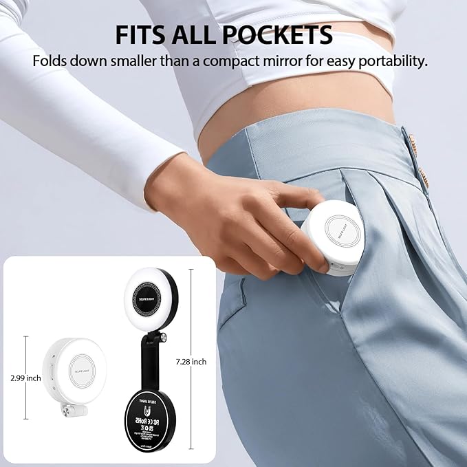 CMUBH Magnetic Selfie Light for MagSafe iPhone: 3 Light Modes, Rechargeable 360° Rotatable LED Phone Ring Fill Light with Mirror for Photography, Makeup, TikTok, Zoom, Video Conference, Black