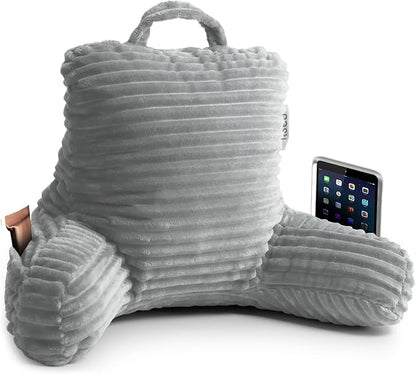 Nestl Reading Pillow for Kids & Teens with Shredded Memory Foam, Luxe Cut Plush Backrest Pillows for Reading and Gaming, For use on Couch, Bed, Floor, Adjustable Support with Washable Cover Light Grey