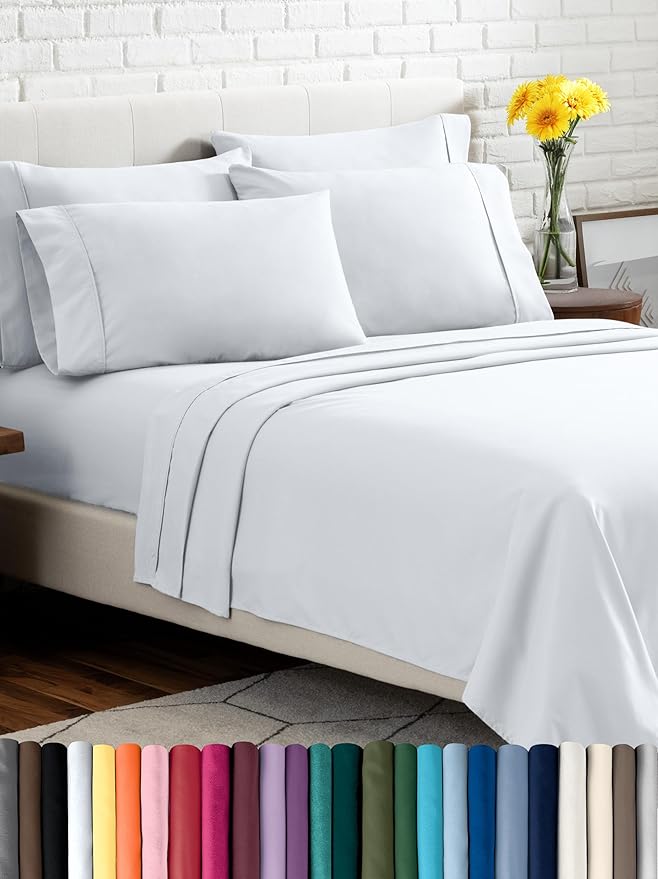 Bare Home Hotel Luxury Twin Sheet Set, Extra Soft - 4 Piece Set - Deep Pockets - Easy Fit - Cooling & Breathable - Wrinkle, Fade, Stain Resistant - Includes 2 Pillowcases (Twin, White)