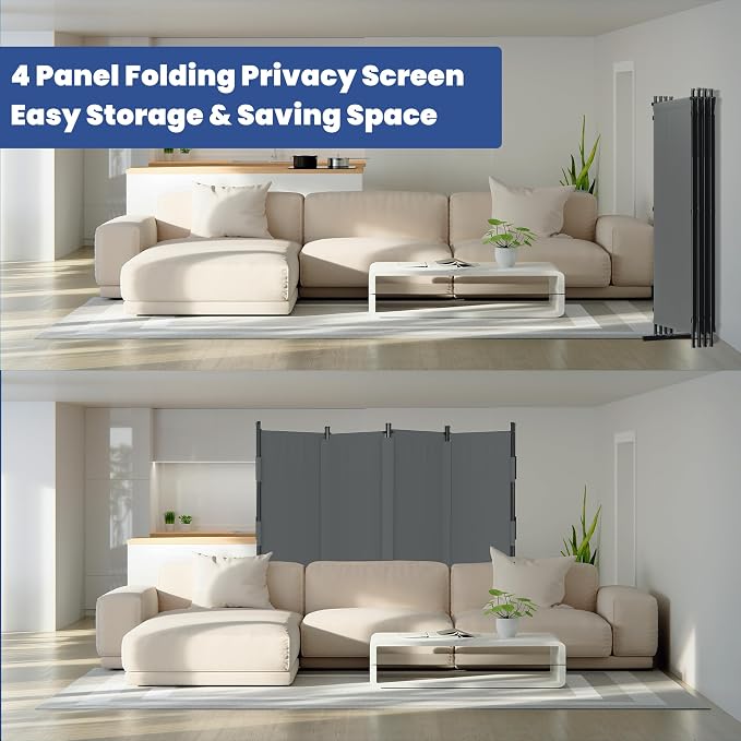 Room Divider 4 Panel Folding Privacy Screen, Portable Small Room Dividers - Image 7