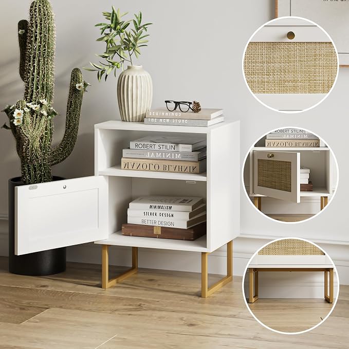 Masupu Rattan Nightstand, Modern Boho Farmhouse Wood Bedside Table - Image 6