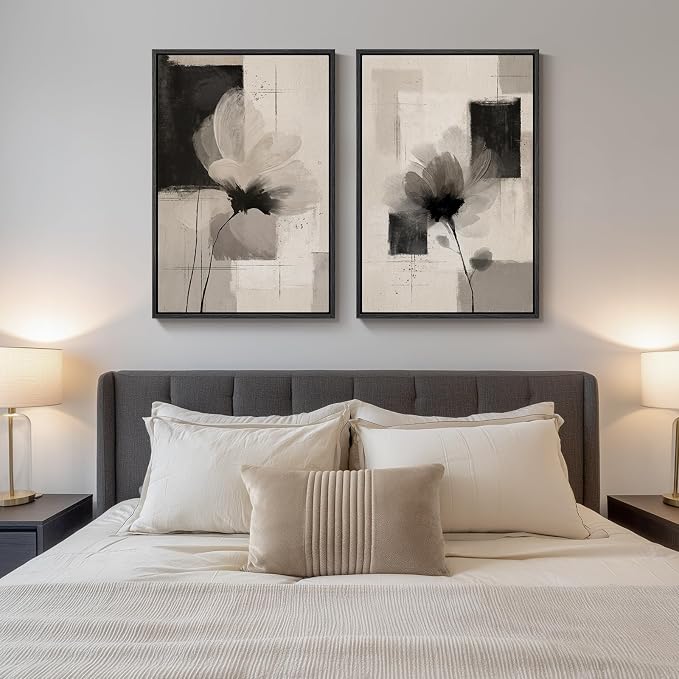 Large Framed Neutral Abstract Floral Wall Art - Image 3