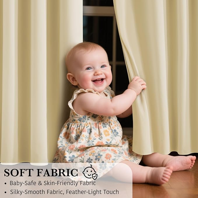 RYB HOME 100% Blackout Beige Curtains - Image 7
