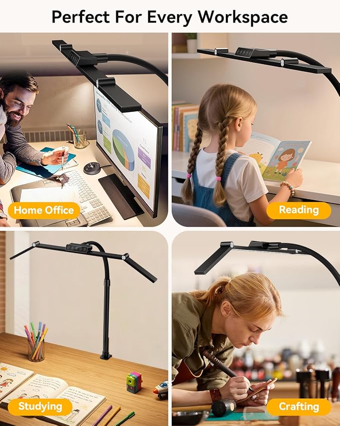 LED Desk Lamp with Clamp, 24W 3-Panel Light - Image 8