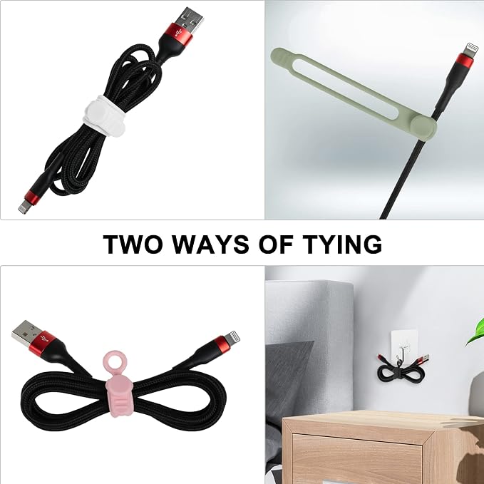 100Pcs Silicone Cable Ties, Cord Organizer Cable Management-Multi | Reusable - Image 5