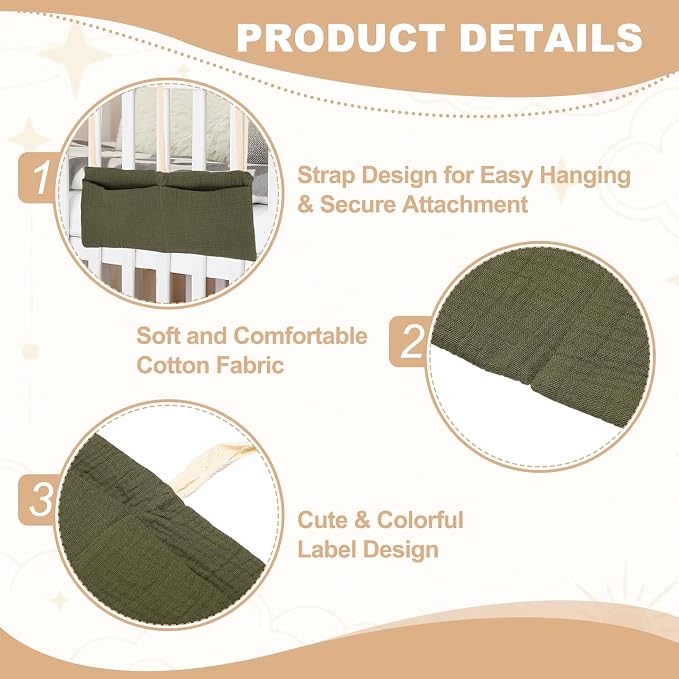 uxcell Bedside Caddy, 2 Pocket Cotton Bedside Hanging Storage Bag, Soft Cotton - Image 3