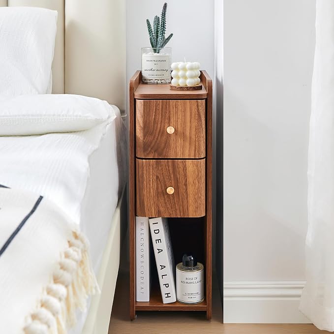 Narrow Nightstand Set of 2, Wooden Small 2 Drawer Nightstand, Slim Side End - Image 8