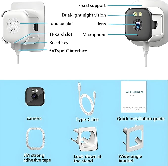 HURRISE 2K Window Camera, WiFi Indoor Cameras for Home Security with Al Color Night Vision, Person & Motion Detection,24/7 Recording