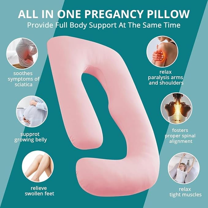 Cooling Pregnancy Pillows for Sleeping, Light Pink | Sasttie Maternity Pillow - Image 6