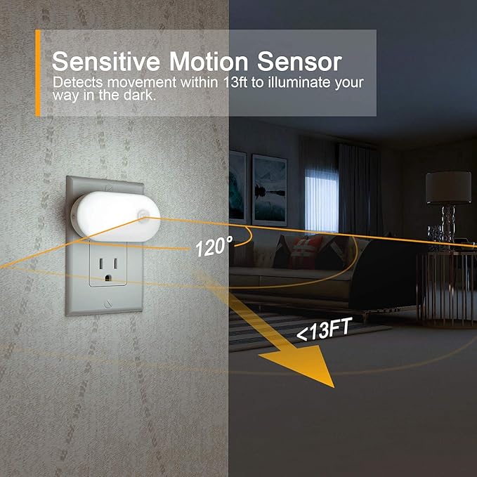 Lyridz Plug in Night Light with Motion Sensor, Smart Cool White LED Nightlights with 1-120LM Stepless Adjustable Brightness for Bathroom, Bedroom, Kitchen, Stairs, Hallway, 6 Pack