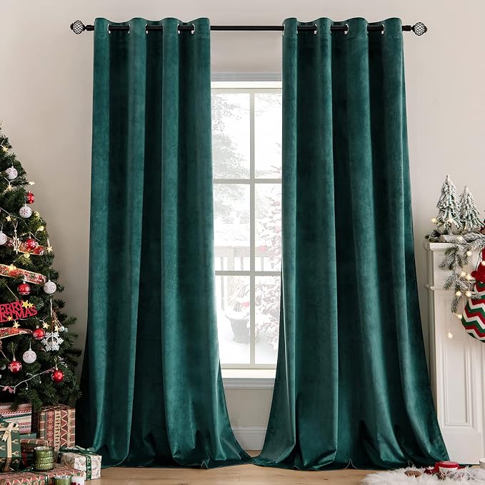 MIULEE Velvet Curtains Christmas Dark Green 52 x 63 Inch Length Set of 2 | by MIULEE
