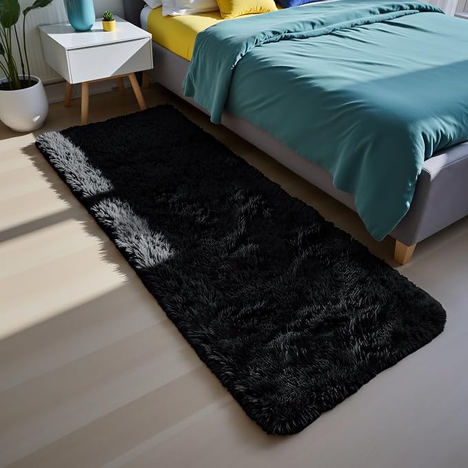Black 3x7 Area Rugs for Bedroom, Fluffy Shag Rug Small Rug Bedroom Carpet | - Image 2