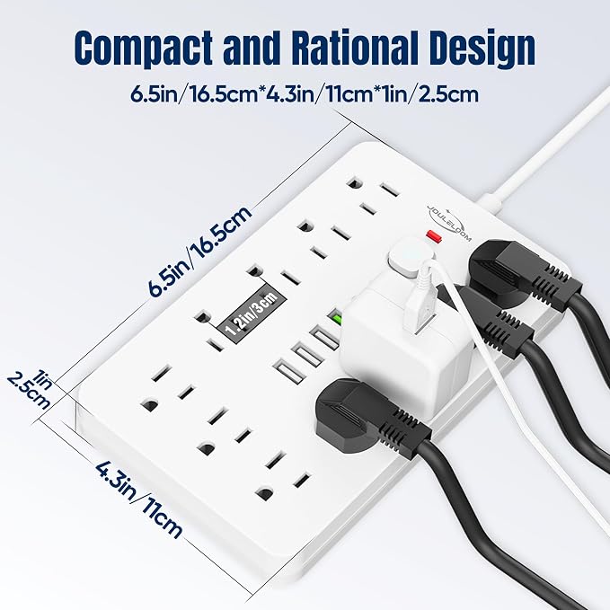 JouleLoom 2 Pack 6 FT Flat Plug Surge Protector Power Strip, 11 Multiple AC - Image 6
