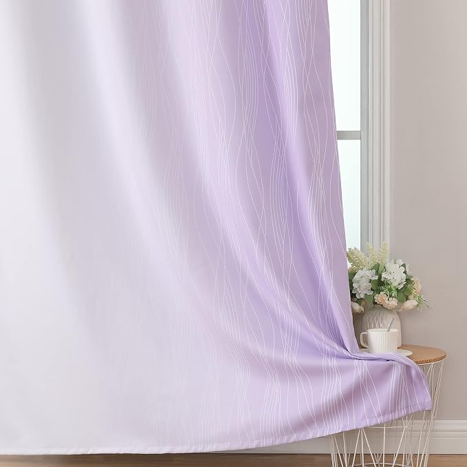 Lilac and Greyish White Ombre Blackout Curtains Living Room 90 Inches Long | - Image 6