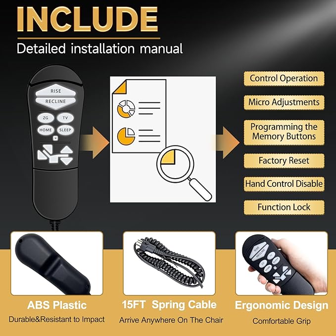 ZKAD-5 5 Pin Lift Chair Remote Only Fit for 2 Motors Golden and Ultra Comfort Chairs with 11 Button(Include SIT or Home, Not Twilight) Remote, Recliner Hand Control Part 5-Years Free Replacement